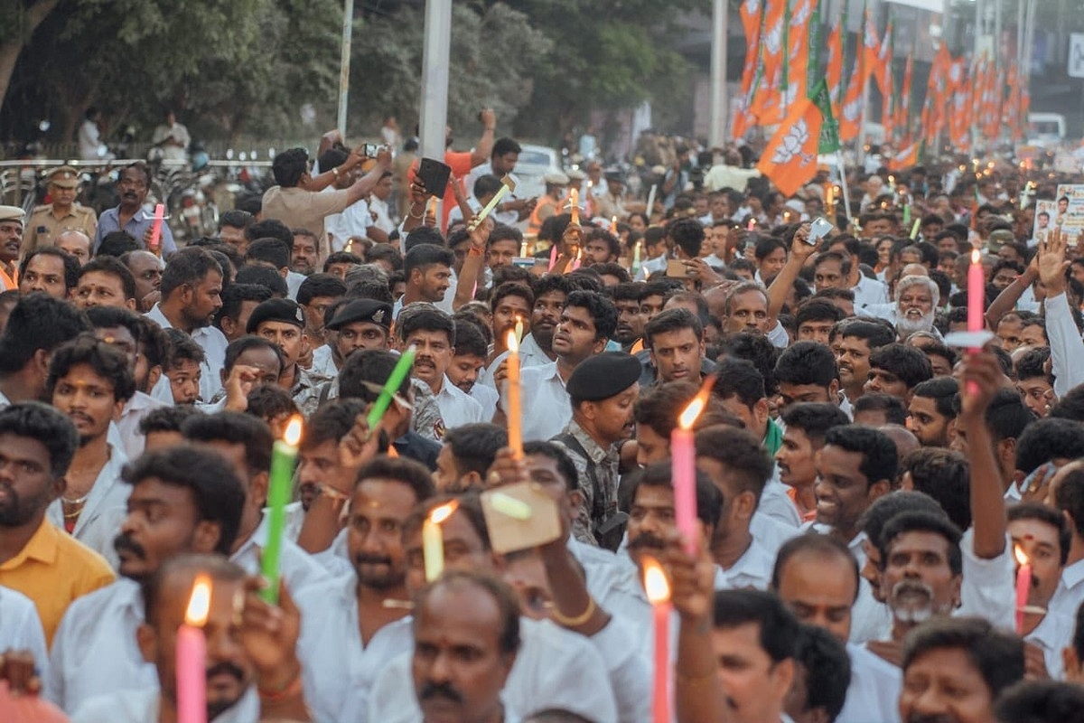 BJP Conducts Fast And Candlelight March To Protest Against DMK’s Attitude Towards Army Soldier Prabhu’s Death; Submits Memorandum To Governor On Deteriorating Law And Order