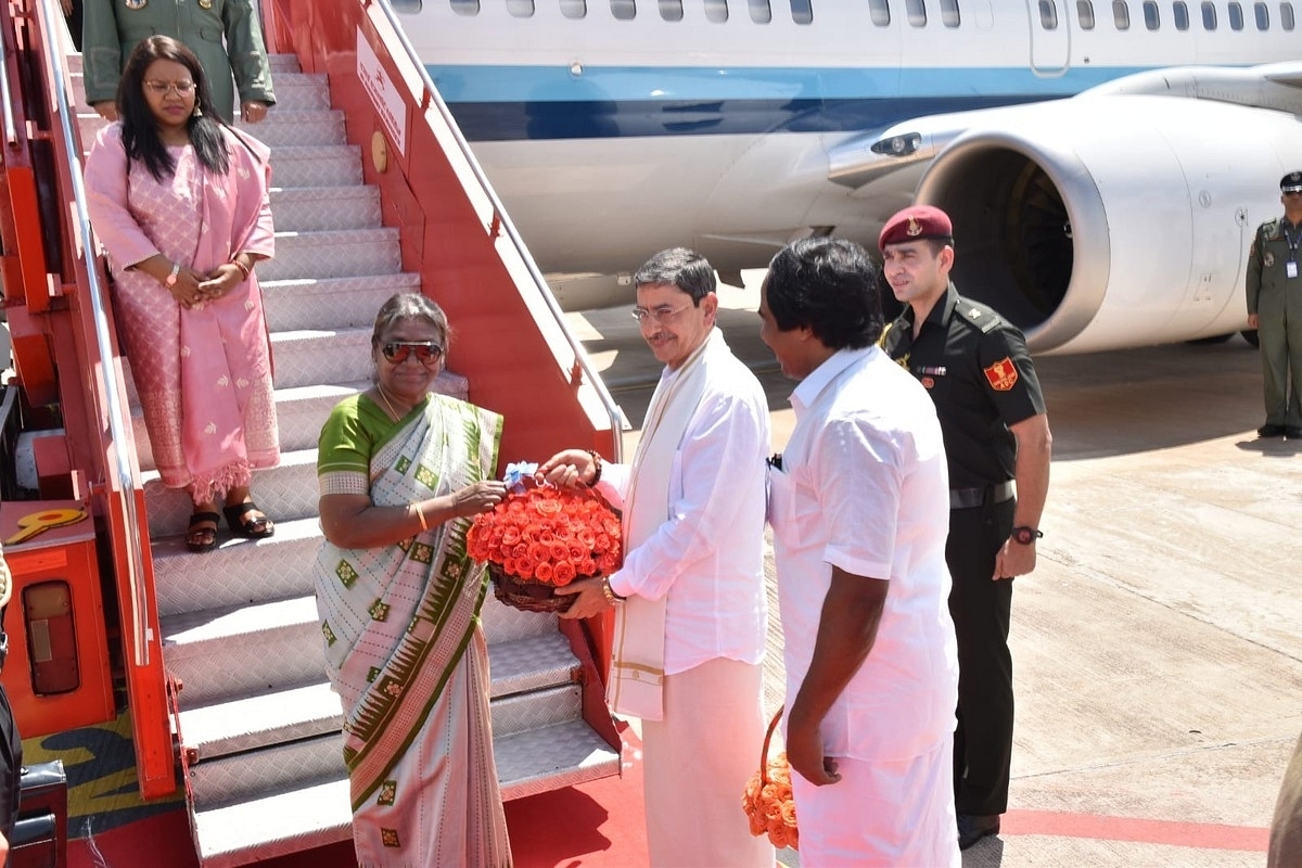 President Droupadi Murmu at the Madurai Airport (Doordarshan News)