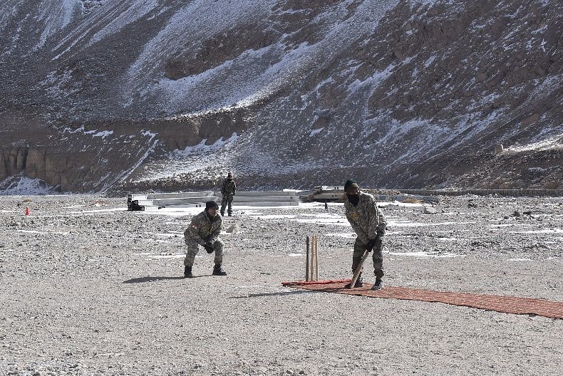 Indian soldiers playing Cricket near Galwan Valley in eastern Ladakh. 