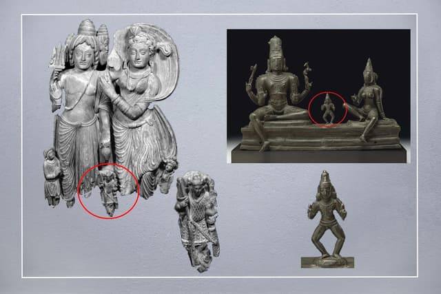 Armoured Skanda with Uma and Siva(after Bopearachchi, 2016) Infant Skanda with Uma and Siva - Imperial Chola bronze