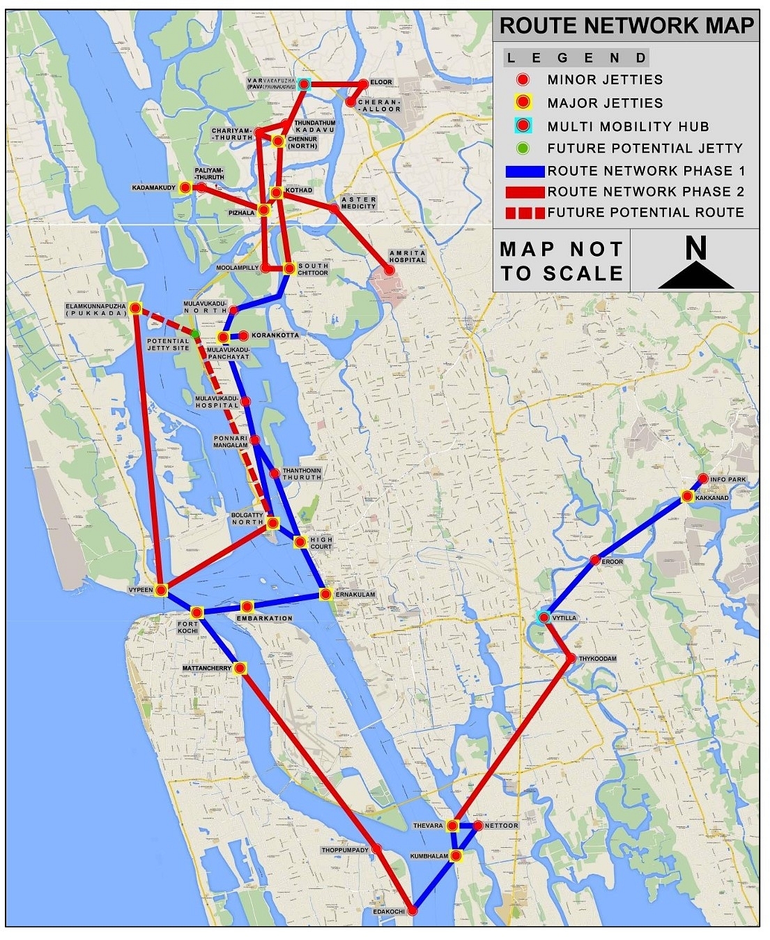 Water Metro Route Network map (KMRL)