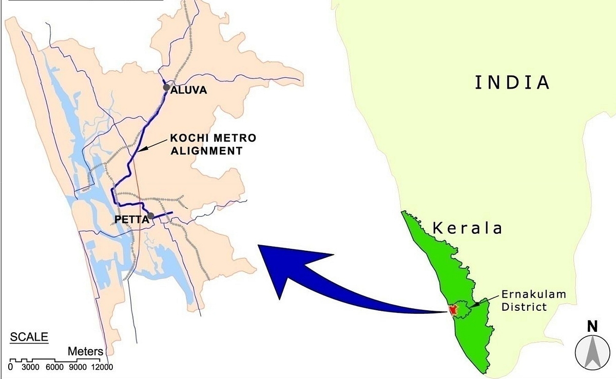 Map showing Kochi City Region (KMRL)