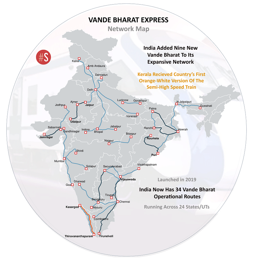 Mapping the Vande Bharat network.  (Source: Swarajya)