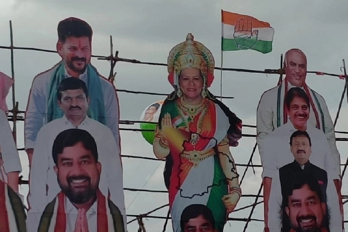 Telangana: Sonia Gandhi Portrayed As 'Bharat Mata' In Hoardings Ahead Of Congress Rally