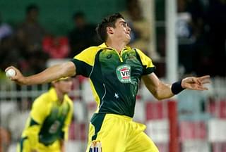 Australian bowler Sean Abbott bowling during a One Day International cricket match against Pakistan.