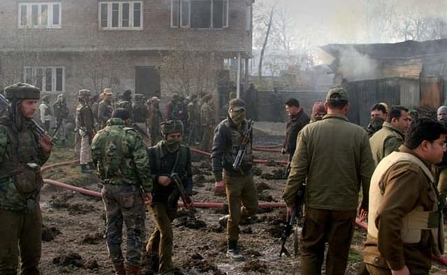 A scene of suicide attack in Kashmir. (GettyImages)