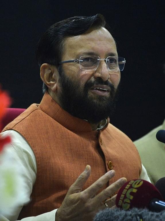 Prakash Javadekar, Indian Union Minister for Environment and Forests, speaks to media at a press conference in New Delhi on December 5, 2014. India will not sign any deal to cut greenhouse gas emissions at UN climate talks that threatens its growth or undermines its fight against poverty, the environment minister said December 5. AFP PHOTO / CHANDAN KHANNA