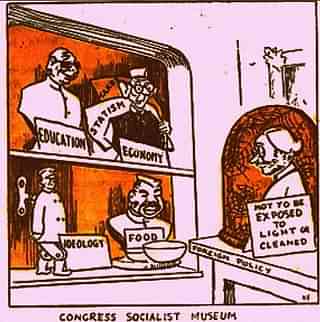 Not to be exposed to light! Education, food, economy, pretence of ideology. Swarajya Cartoon – January 1968.