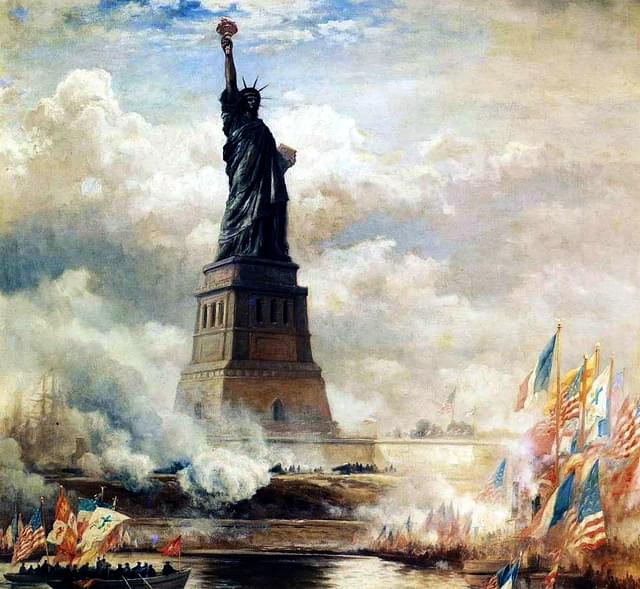 Unveiling the Statue of Liberty, a painting by Edward Moran