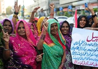 Pakistani Hindus protest the demolition of a temple in Karachi.
