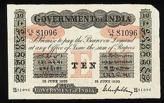 British Indian ten rupee note