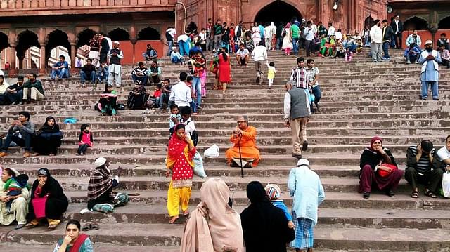 On the steps of Delhi’s Jama Masjid during a visit to the Walled City.