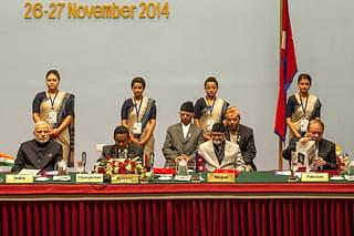 Prime Minister Narendra Modi with other SAARC leaders at the SAARC summit in Kathmandu, November 2014. (Narendra Shrestha – Pool/Getty Images)