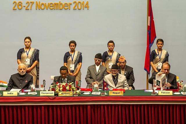 Prime Minister Narendra Modi with other SAARC leaders at the SAARC summit in Kathmandu, November 2014. (Narendra Shrestha – Pool/Getty Images)