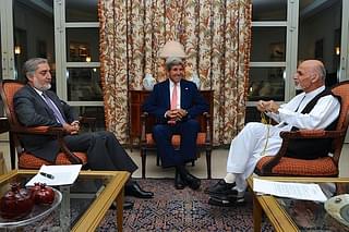 John Kerry with Admadzai and Abdullah Abdullah