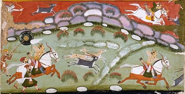King Parikshit Hunting, Folio from a Ramayana