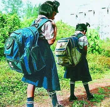 Children carrying heavy school bags