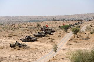 Indian Army tanks line up for an assault during an exercise (Photo: Getty)