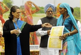 Sonia Gandhi  and Prime Minister Manmohan Singh during a function to mark the fifth year of the MGNREGA