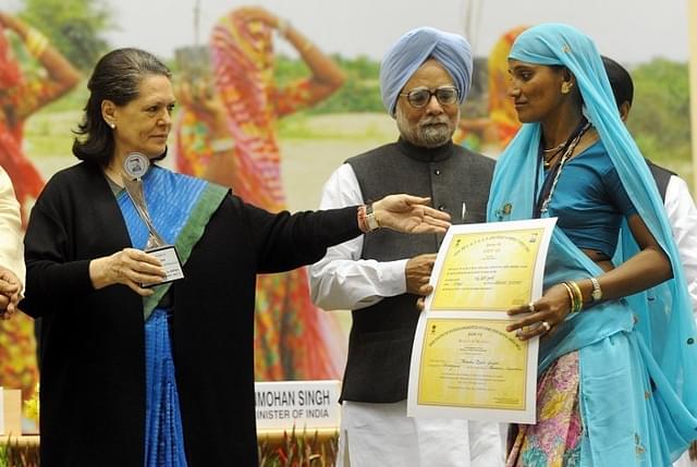 Sonia Gandhi  and Prime Minister Manmohan Singh during a function to mark the fifth year of the MGNREGA