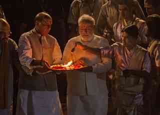 Prime Minister Narendra Modi at the Ganga aarti in Varanasi (Kevin Frayer/Getty Images)