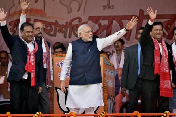 Himanta Biswa Sarma, 
Narendra Modi and 
Sarbananda Sonowal
