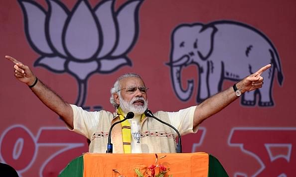 Prime Minister Narendra Modi at a rally in Assam. Photo credit: Ujjal Deb/Hindustan Times/GettyImages