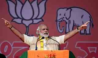 Prime Minister Narendra Modi at a rally in Assam. Photo credit: Ujjal Deb/Hindustan Times/GettyImages
