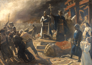 Danish Bishop Absalon destroys the idol
of Slavic god Svantevit at Arkona in a painting
by Laurits Tuxen /wikipedia