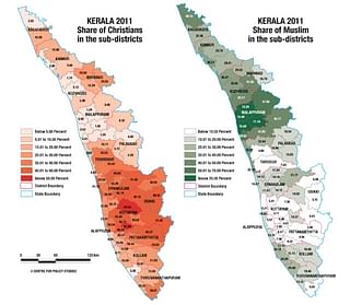 Christians and Muslims in sub-districts of Kerala
