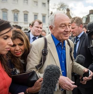 Ken Livingstone leaves Millbank Studios on April 28, 2016 in London, England