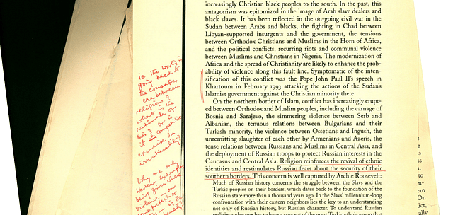 Rao’s notes on  his personal copy of ‘Clash of Civilisation by Sam Huntington

