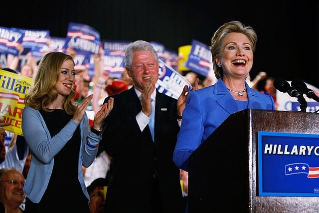 Democratic presidential hopeful U.S. Senator Hillary Clinton (D-NY) speaks as her husband President Bill Clinton and daughter Chelsea Clinton stand behind her at her primary night event in the Egyptian Room of the Murat Centre May 6, 2008, in Indianapolis, Indiana. Sen. Barack Obama, (D-IL) and Senator Hillary Clinton (D-NY) continue the Democrats battle for their parties presidential nomination. (Photo by Joe Raedle/Getty Images)