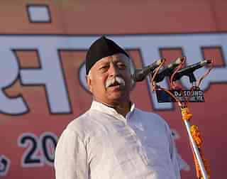 RSS chief Mohan Bhagwat speaks  during a rally. (Getty Images)