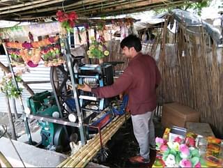 Roopchand runs a sugarcane juice shop to make ends meet.