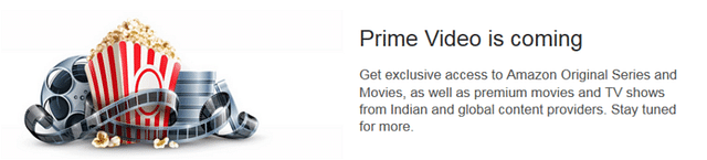 Amazon India announcement on the upcoming launch of Prime Video (26 July 2016)