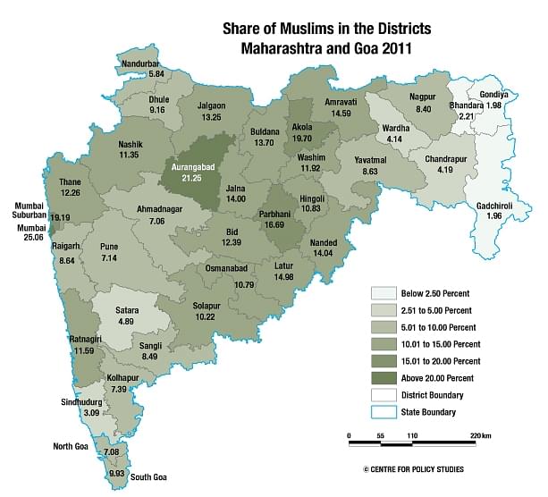 Share of Muslims in Maharashtra and Goa, according to 2011 census