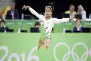 Dipa Karmakar performing at Rio Olympics 2016 (Indian Express/Wikimedia Commons)