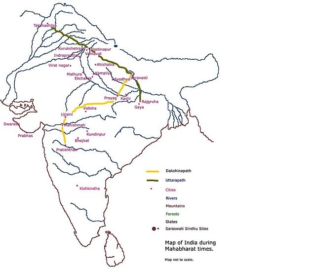 
Map of India during Mahabharat times. Shows the two main roads: Uttarapath and the Dakshinapath



