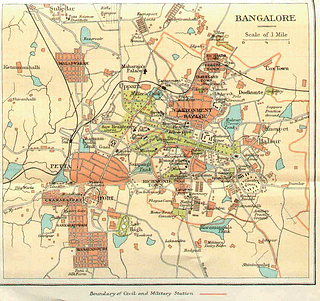 A map of Bangalore city from Murray’s 1924 Handbook.
