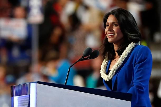 Tulsi Gabbard delivers a speech during the DemocraticNational Convention. (Aaron P Bernstein/GettyImages)     