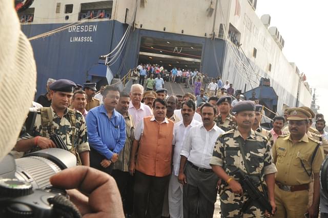 Nitin Gadkari at Cochin port for the maiden call of MV Dresden