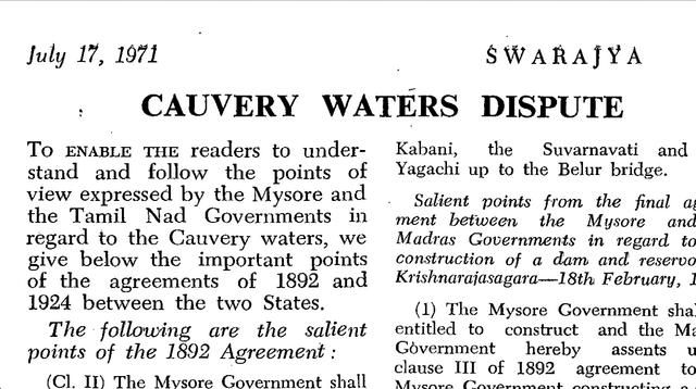 From The Archives: Important Points Of Agreement On Cauvery Dispute Between Tamil Nadu-Mysore 