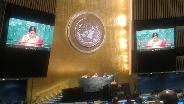 Sushma Swaraj Addressing The United Nations General Assembly (Picture By: MEA/Vikas Swarup)