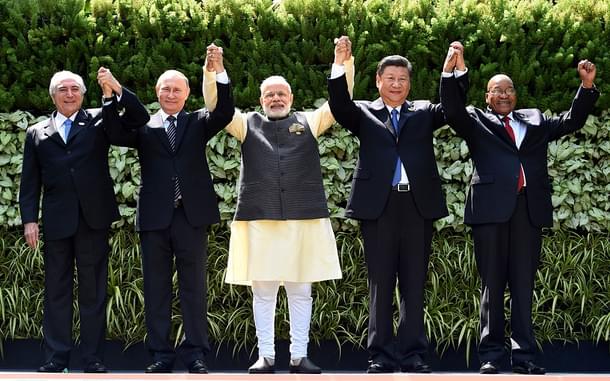 Prime Minister Modi with other BRICS leaders during the Goa summit. Photo credit: MONEY SHARMA/AFP/GettyImages