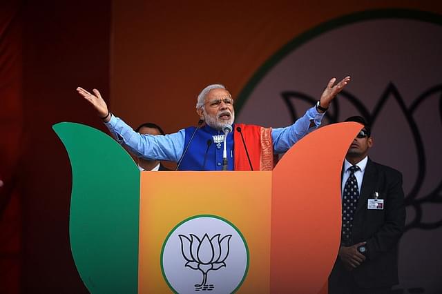 Prime Minister Narendra Modi gestures as he addresses a public rally. (Chandan Khanna/AFP/Getty Images)