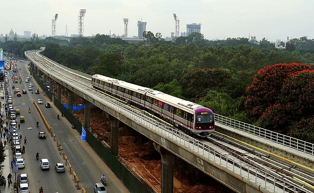 A Namma Metro train built by BEML in Bengaluru. Photo credit: Manjunath Kiran/AFP/GettyImages