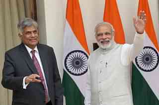Modi with Wickremesinghe. Photo credit: RAVEENDRAN/AFP/GettyImages
