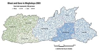 

Distribution of the Khasi and Garo tribes across Meghalaya