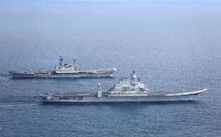 Indian Navy’s aircraft carriers INS Viraat and Vikramaditya in the Arabian Sea in January 2014. (Indian Navy)